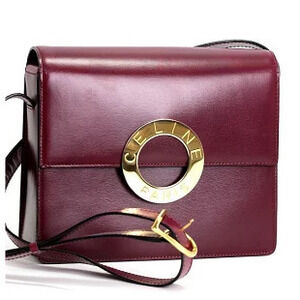 Celine Circle Logo Shoulder Bag Leather Bordeaux Red